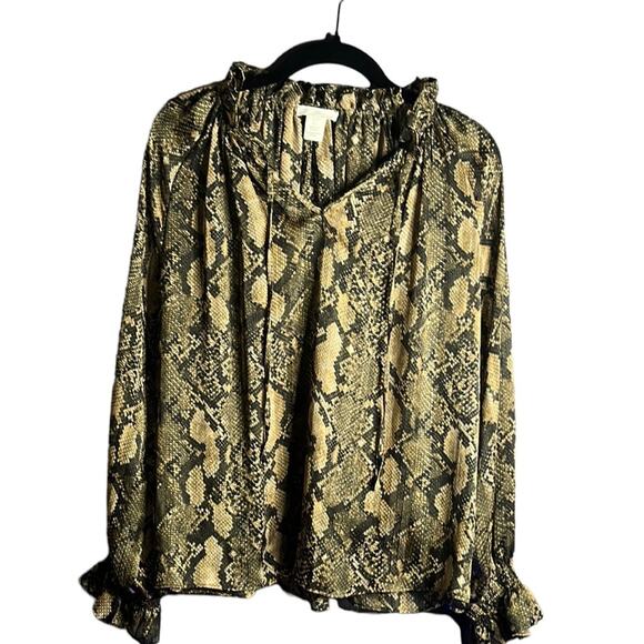 H&M Snakeskin Sheer Long Sleeve Blouse Size 2 - Picture 1 of 7